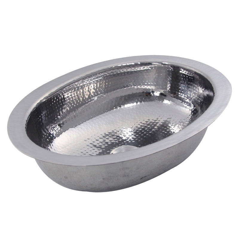Nantucket Sinks OVS hand-hammered oval bathroom sink, three-quarter view, white background