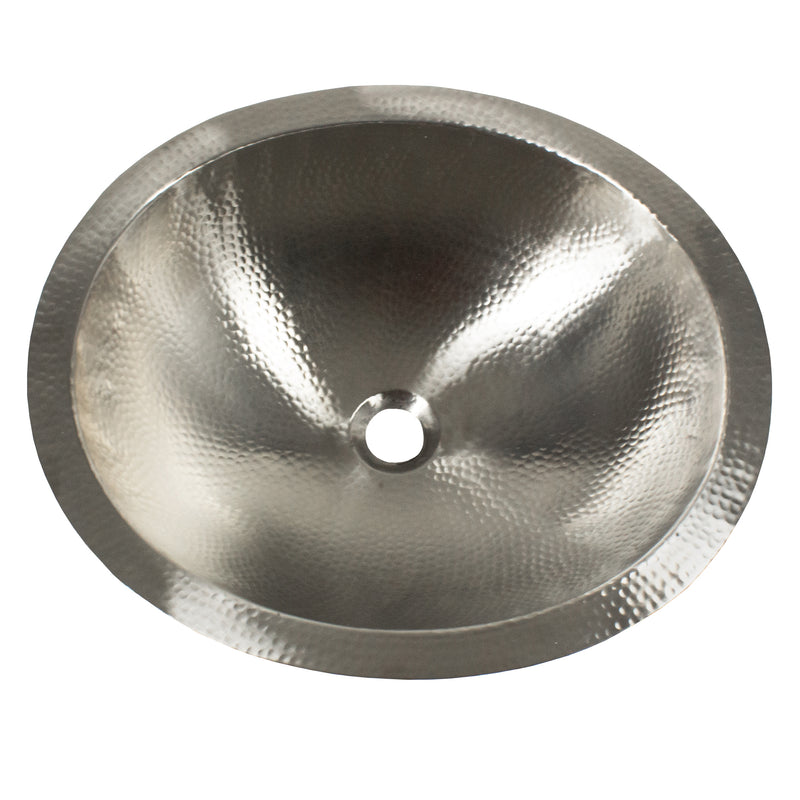 Nantucket Sinks OVS2017 overhead view of the hammered bowl and center drain