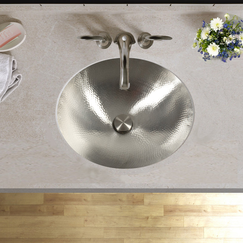 Nantucket Sinks OVS2017 installed in a cream vanity top with a wall-mount faucet