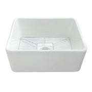 Nantucket Sinks P-FCS23 23" farmhouse sink elevated front view with the grid in the bowl
