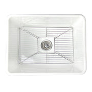 Nantucket Sinks P-FCS23 23" farmhouse sink from above with the grid and basket strainer drain