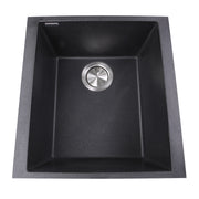 Nantucket Sinks PR1716-BL black single-bowl bar sink from above with stainless drain