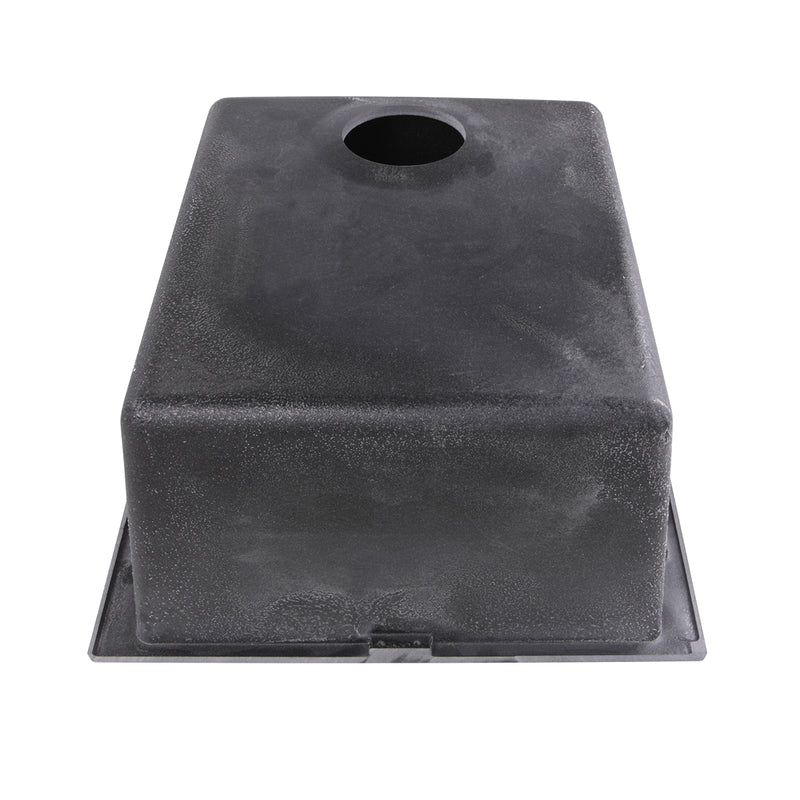 Nantucket Sinks PR1716-BL underside of the black granite composite bar sink showing the drain opening