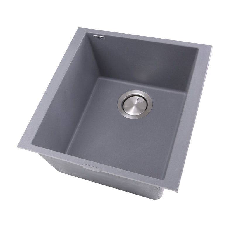 Nantucket Sinks PR1716-TI titanium gray granite composite undermount bar sink, three-quarter view, white background