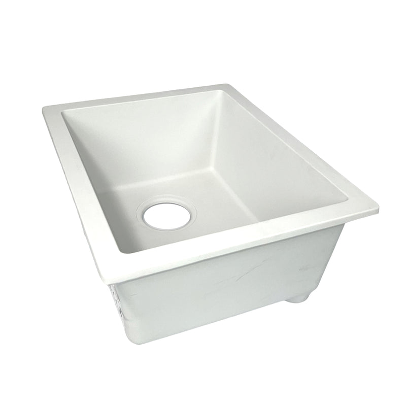Nantucket Sinks PR1815-W white dual-mount bar sink angled view showing the rim and bowl