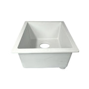 Nantucket Sinks PR1815-W white dual-mount bar sink from a low front angle showing the bowl depth