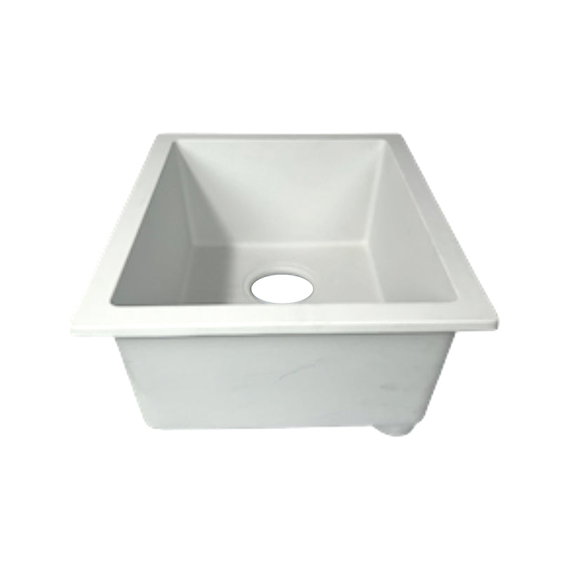 Nantucket Sinks PR1815-W white dual-mount bar sink from a low front angle showing the bowl depth