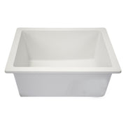 Nantucket Sinks PR1815-W white dual-mount bar sink at eye level showing the flat rim