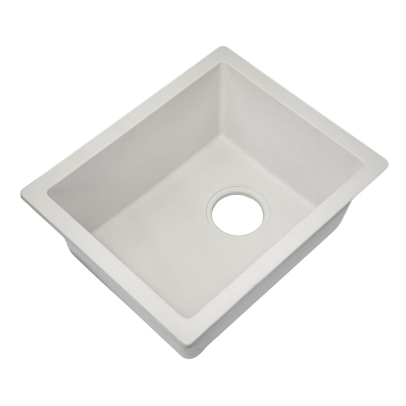 Nantucket Sinks PR1815-W white granite composite dual-mount bar sink, three-quarter view, white background