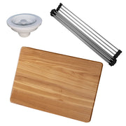 Nantucket Sinks PR2219PS-W included cutting board, roll-up drying mat and white basket strainer