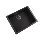 Nantucket Sinks PR2418-BL black granite composite single-bowl undermount kitchen sink, three-quarter view, white background