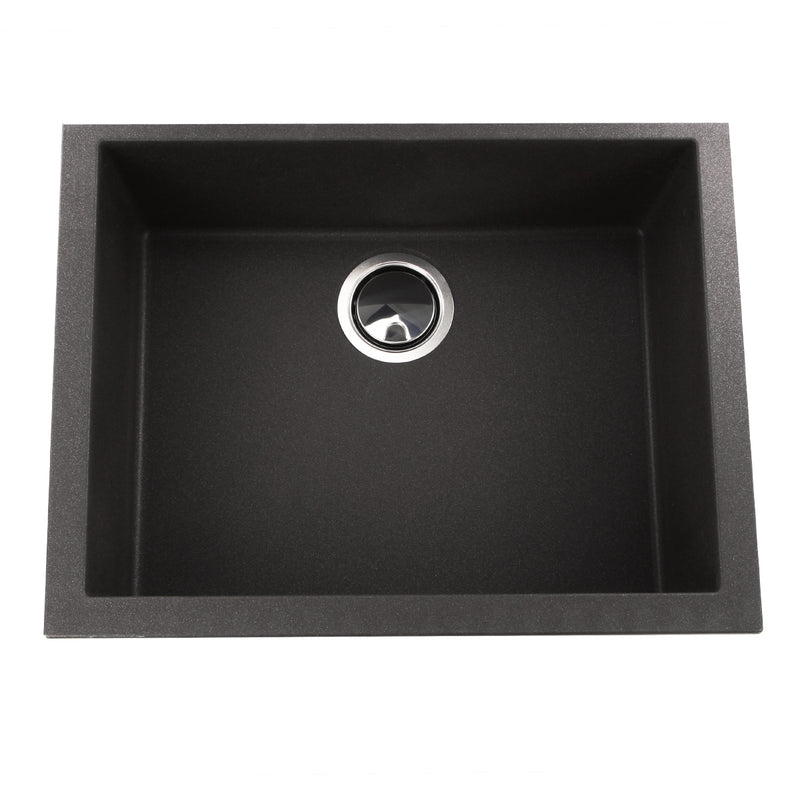 Nantucket Sinks PR2418-BL black single-bowl undermount sink from above with rear-center drain