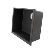 Nantucket Sinks PR2418-BL black undermount sink tipped on edge showing the bowl wall and drain opening