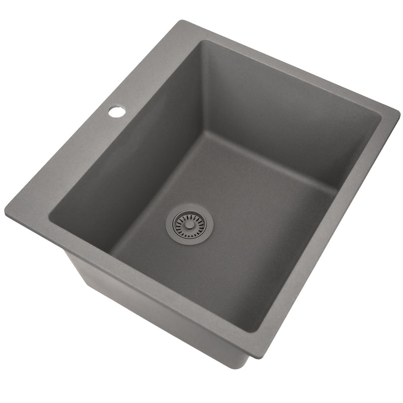 Nantucket Sinks PR2522-DM-TI titanium granite deep single-bowl dual-mount laundry sink, three-quarter view, white background