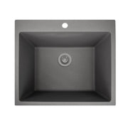 Nantucket Sinks PR2522-DM-TI titanium laundry sink from above with basket strainer