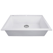 Nantucket Sinks PR2720-DM-W white dual-mount kitchen sink front view showing the rim and bowl depth