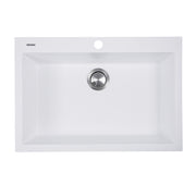 Nantucket Sinks PR2720-DM-W white dual-mount kitchen sink from above with faucet hole and rear drain