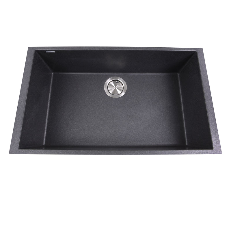 Nantucket Sinks PR3018-BL black large single-bowl undermount sink from above with rear drain