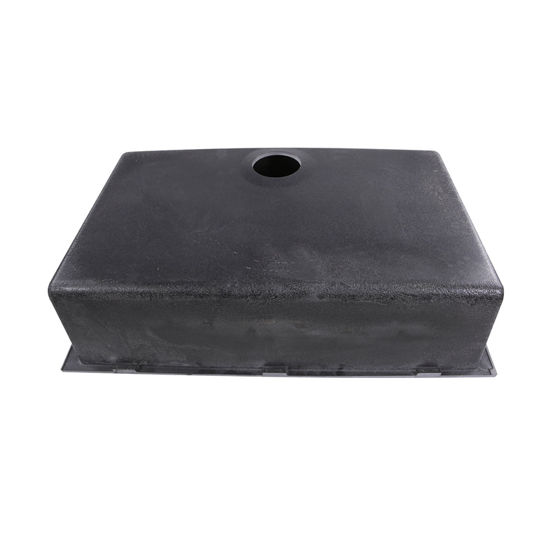 Nantucket Sinks PR3018-BL underside of the black granite sink showing the drain opening