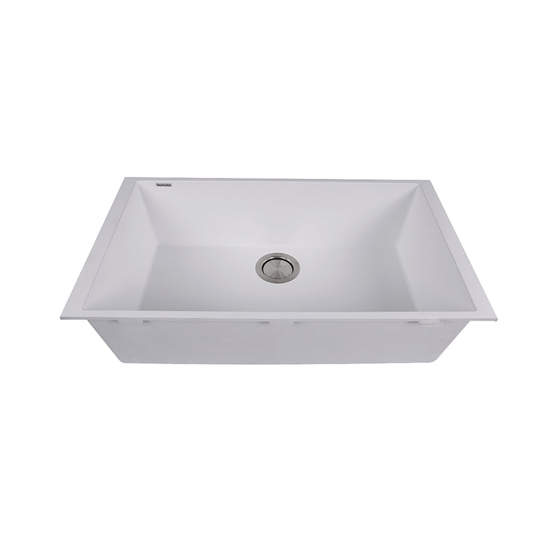 Nantucket Sinks PR3018-W white undermount sink front view showing the bowl depth