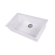 Nantucket Sinks PR3018-W white granite single-bowl undermount kitchen sink, three-quarter view, white background