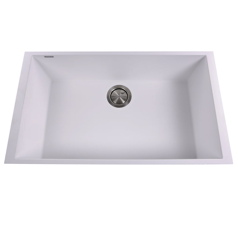 Nantucket Sinks PR3018-W white large single-bowl undermount sink from above with rear drain