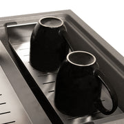 Nantucket Sinks PR3019PS-TI close-up of mugs drying in the stainless colander on the titanium sink