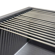 Nantucket Sinks PR3019PS-TI close-up of the roll-up mat resting on the titanium sink's ledge
