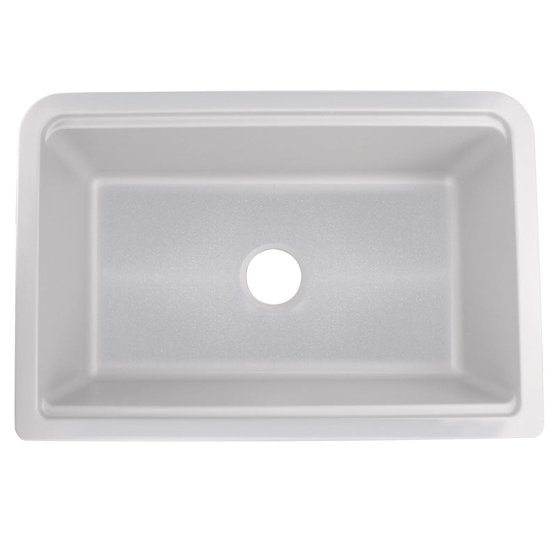 Nantucket Sinks PR3020-APS-G light grey apron sink from above showing the ledge and drain opening