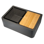 Nantucket Sinks PR3020-APS-TI titanium granite farmhouse apron workstation sink with board and mat, white background