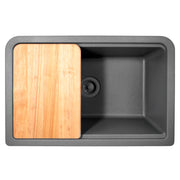 Nantucket Sinks PR3020-APS-TI titanium apron sink from above with the cutting board on the ledge