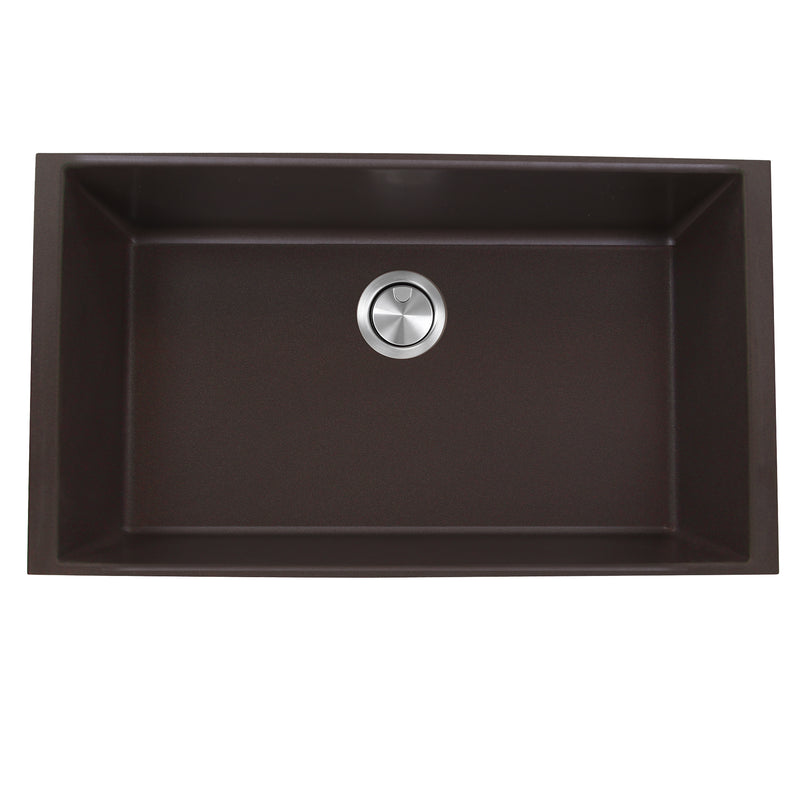 Nantucket Sinks PR3320-BR-UM brown large single-bowl undermount sink from above with rear drain
