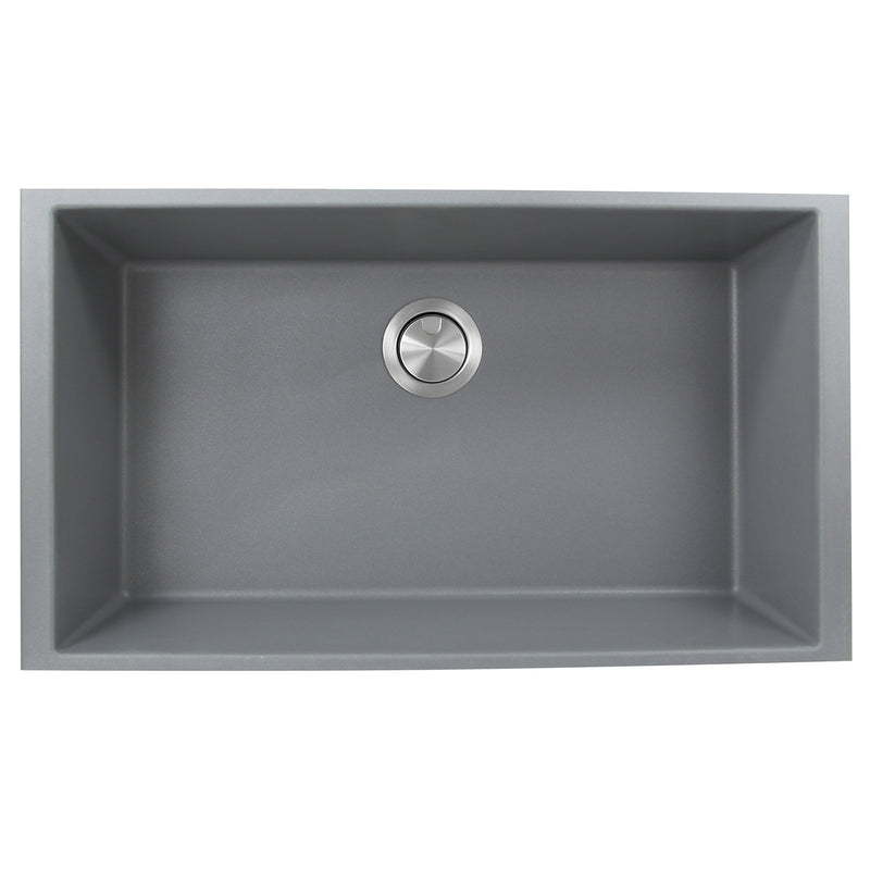 Nantucket Sinks PR3320-TI-UM titanium large single-bowl undermount sink from above with rear drain