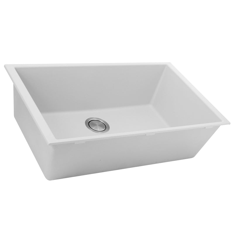 Nantucket Sinks PR3320-W-UM white undermount sink angled view showing the deep bowl walls