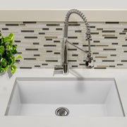 Nantucket Sinks PR3320-W-UM white sink undermounted in a white counter with a spring pull-down faucet
