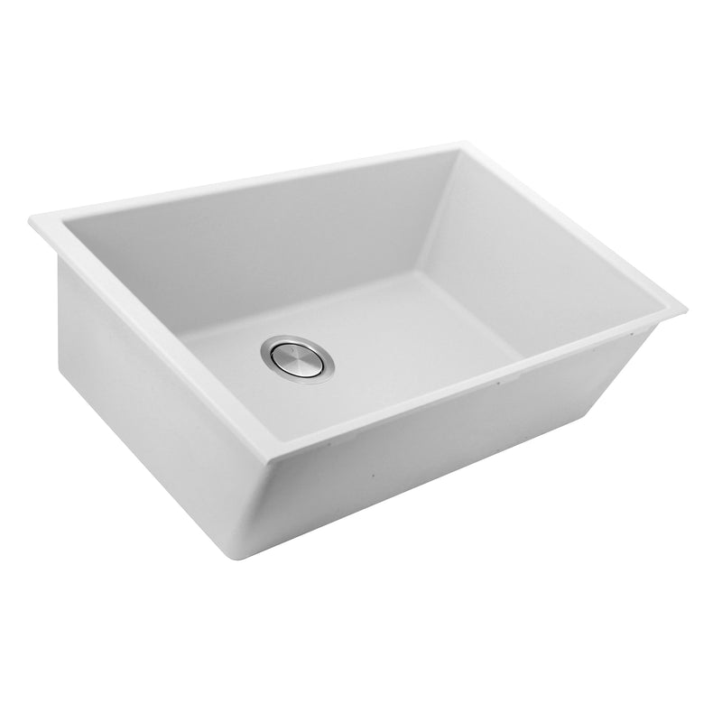 Nantucket Sinks PR3320-W-UM white granite 33" single-bowl undermount kitchen sink, three-quarter view, white background
