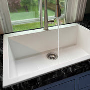 Nantucket Sinks PR3322-DM-W white single-bowl sink drop-in mounted under a running pull-down faucet