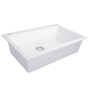 Nantucket Sinks PR3322-DM-W white granite 33" single-bowl dual-mount kitchen sink, three-quarter view, white background