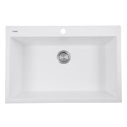 Nantucket Sinks PR3322-DM-W white dual-mount kitchen sink from above with faucet hole and rear drain