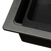 Nantucket Sinks PR3322PS-BL close-up of the black granite ledge and colander edge