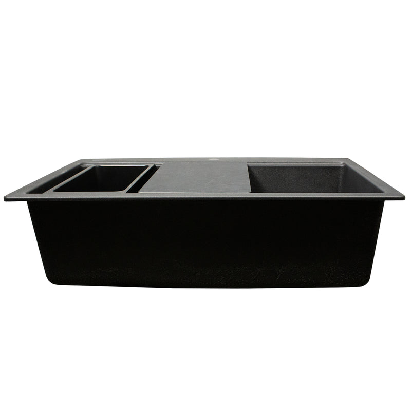 Nantucket Sinks PR3322PS-BL black workstation sink side view showing the ledge and bowl depth