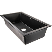 Nantucket Sinks PR3419-NBL-UM black granite workstation undermount kitchen sink, three-quarter view, white background