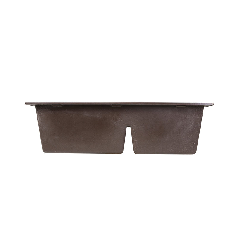 Nantucket Sinks PR6040-BR side view of the brown double bowl sink showing the low divide
