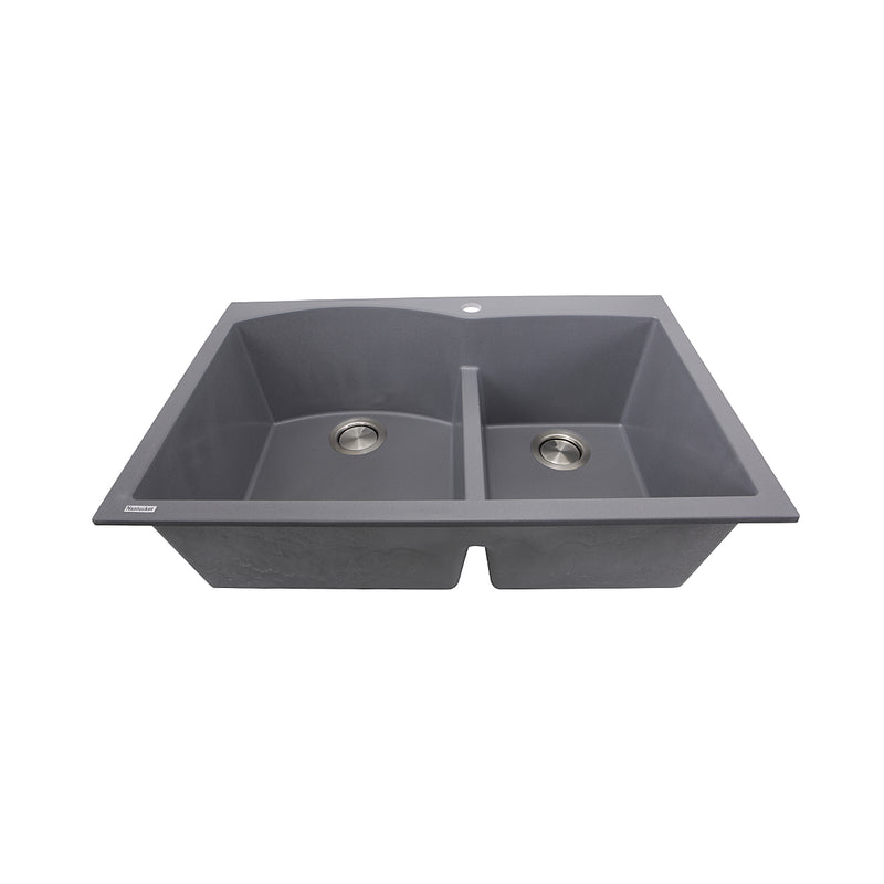 Nantucket Sinks PR6040-TI side view of the titanium double bowl sink showing the low divide