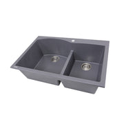 Nantucket Sinks PR6040-TI titanium granite 60/40 double bowl dual-mount kitchen sink, three-quarter view, white background