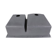Nantucket Sinks PR6040-TI underside of the titanium granite double bowl sink with both drain openings