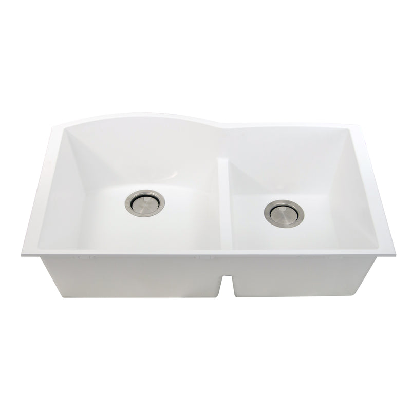 Nantucket Sinks PR6040-W-UM white granite 60/40 low-divide double bowl undermount kitchen sink, white background