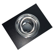 Nantucket Sinks PS20B-RD1 stainless serving bowl set in the black board cutout, angled top view