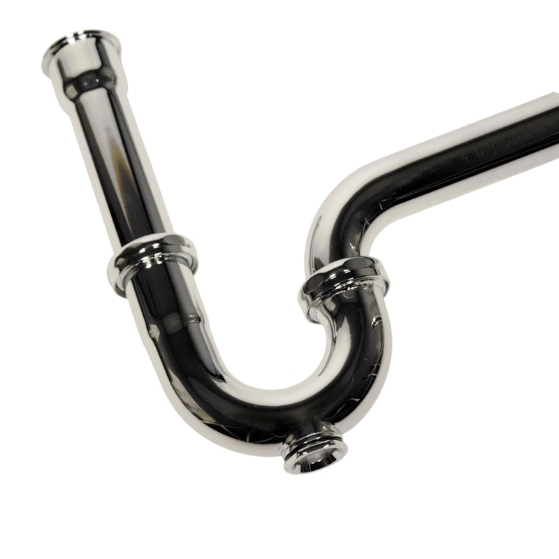 Nantucket Sinks PT-CP chrome P-trap close view of the U-bend and slip-nut joints