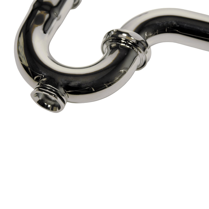 Nantucket Sinks PT-CP close-up of the chrome trap bend and cleanout plug